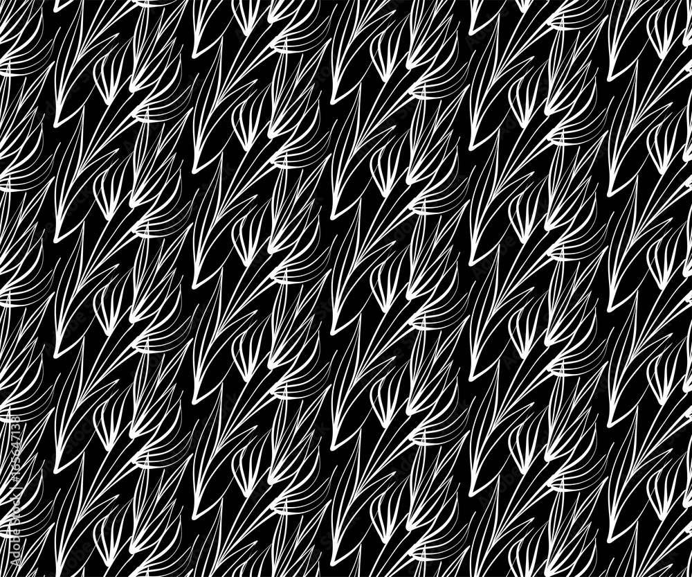 Seamless background pattern in retro style. Wrapping paper, wallpaper, fabric swatch. Black and white vector illustration.