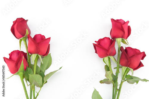 Red roses bouquet on white background with copy space