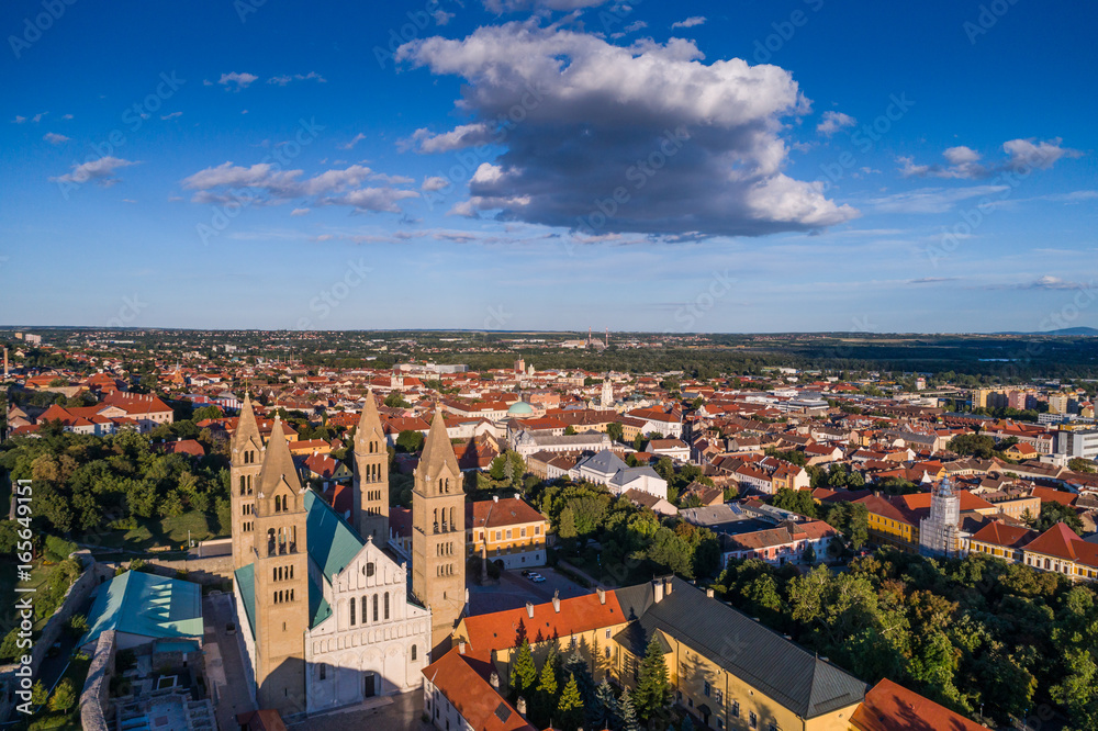 Pecs, Szekesegyhaz. Bird eye view