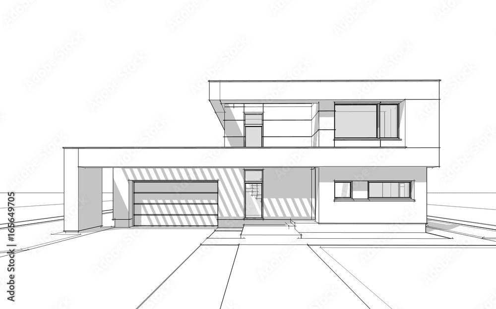 3d rendering sketch of modern cozy house. 3d rendering sketch of modern cozy house.