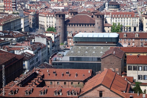 View to Castello degli Acaja at Piazza Castello in Turin from Mole Antonelliana, Piedmont Italy photo