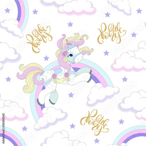 Seamless pattern with cute unicorn. Beautiful background. Vector illustration.