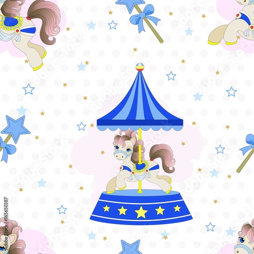 Seamless pattern with cute unicorn. Beautiful background. Vector illustration.
