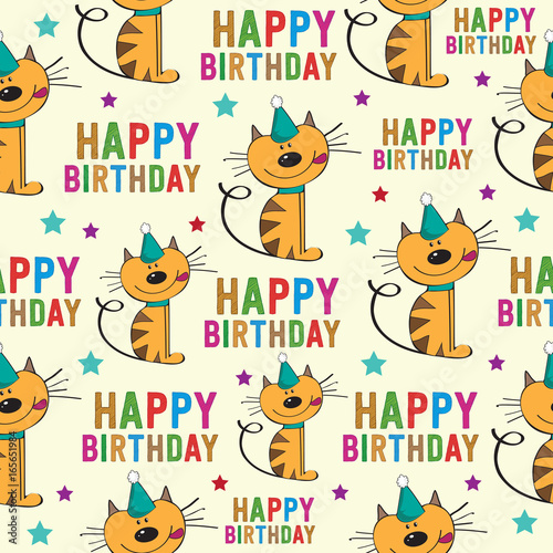 birthday seamless pattern with cats  vector format