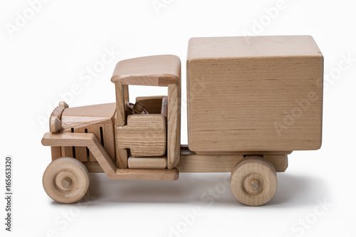 Wooden truck side view isolated on white background. 
