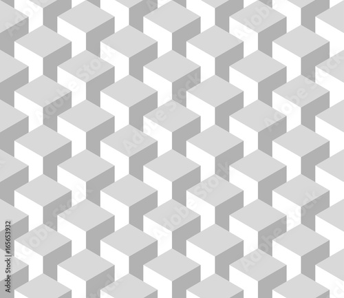 Seamless 3D geometrical pattern of cube columns. Abstract design vector background in shades of grey.