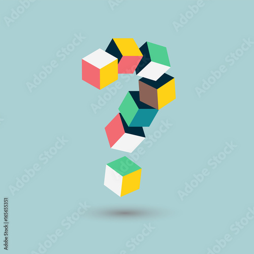 Question mark cubes form, isometric doubts, vector illustration