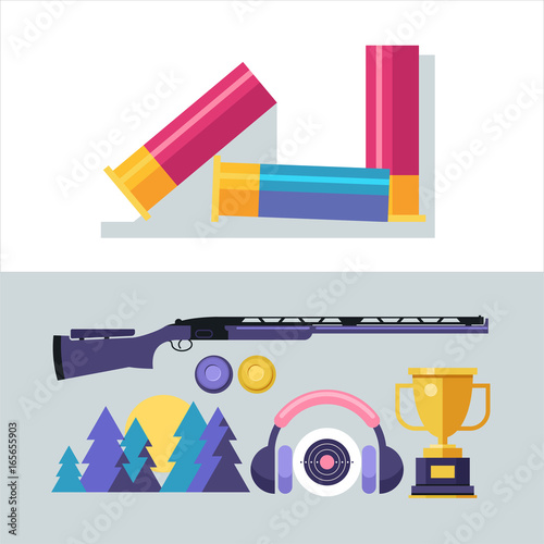 Shooting Skeet.  Vector illustration. Set of design elements.