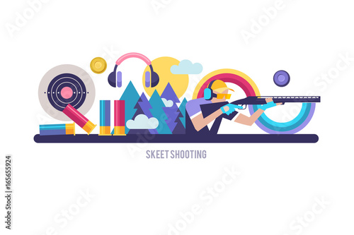 Shooting Skeet. Illustration on the theme of Skeet. Set of vector elements.