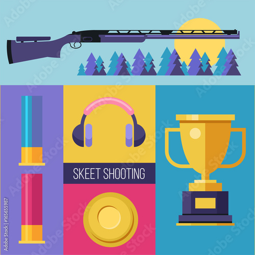 Shooting Skeet. Set of colored vector design elements.