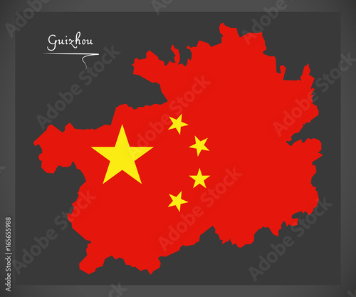 Guizhou China map with Chinese national flag illustration