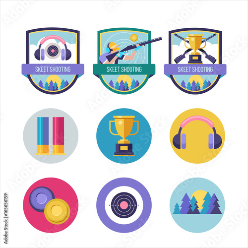 Shooting Skeet. Vector set of logos. Set of design elements. Round icons.