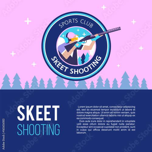 Skeet shooter. A professional sport. Vector logo. Banner with place for text.