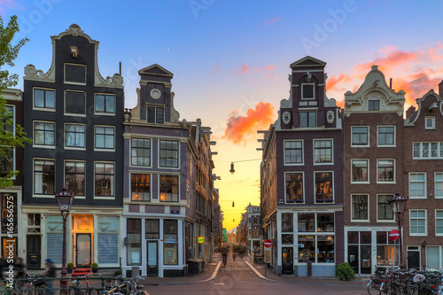 Beautiful sunset at one of nine little streets in Amsterdam, the Netherlands
 photo
