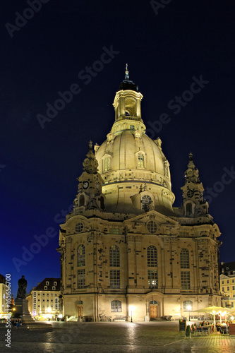 Frauenkirche at the Neumarkt Square at Night in Dresden, Saxony, Germany, Europe