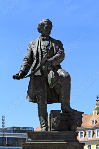 Monument to Gottfried Semper at the Bruehlsche, Terrassen, Dresden, Saxony, Germany, Europe
