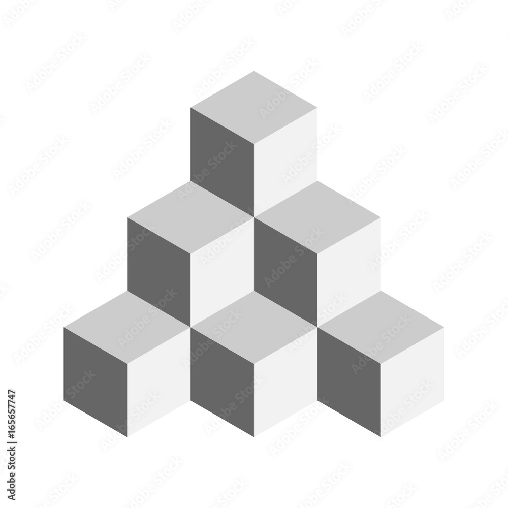 Pyramid of cubes. 3D vector illustration isolated on white background.