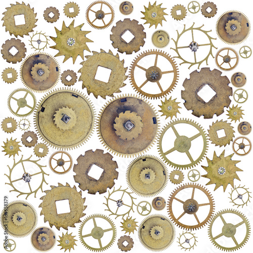 background from brass gears isolated on white