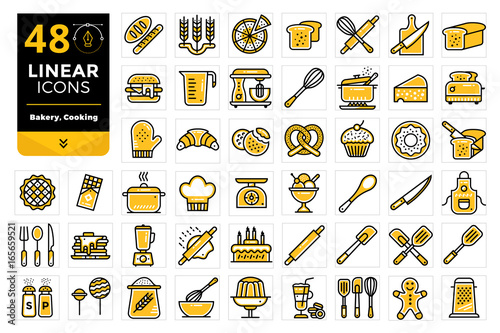 Vector set of linear icons, bakery and cooking. High quality modern icons for suitable for print, website and presentation