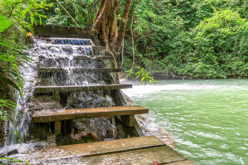 Wood stir at Huay Mae khamin waterfall in National Park Srinakarin, Kanchanaburi, western of Thailand