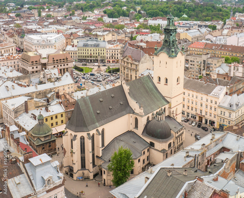 Aerial View Over the Cathedral Basilica of the Assumption