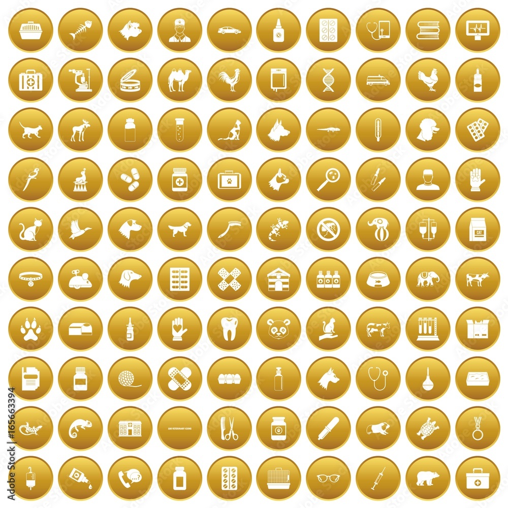 100 veterinary icons set gold 100 veterinary icons set gold
