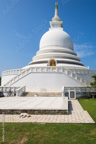 Stupa of the Japanese Peace Pagoda on top of the Rumassala hill in the Jungle of Unawatuna.