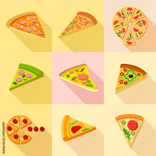 Pizza from around the world icons set, flat style
