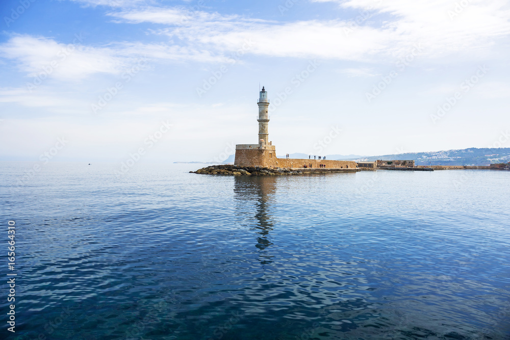 Lighthouse in old harbour of Chania on Crete, Greece