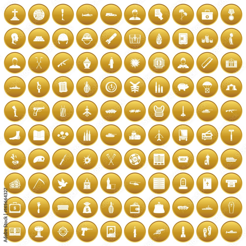 100 war crimes icons set gold 100 war crimes icons set gold
