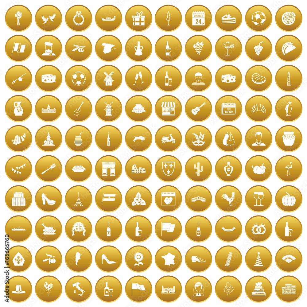 100 wine icons set gold 100 wine icons set gold