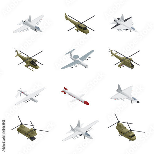 Military Air Force Isometric Icon Set