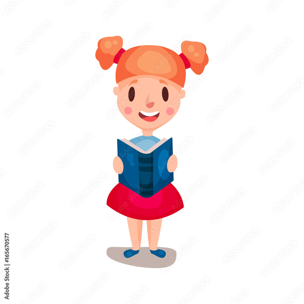 Adorable redhead girl standing and reading a book, education and knowledge concept, colorful character vector Illustration Adorable redhead girl standing and reading a book, education and knowledge concept, colorful character vector Illustration