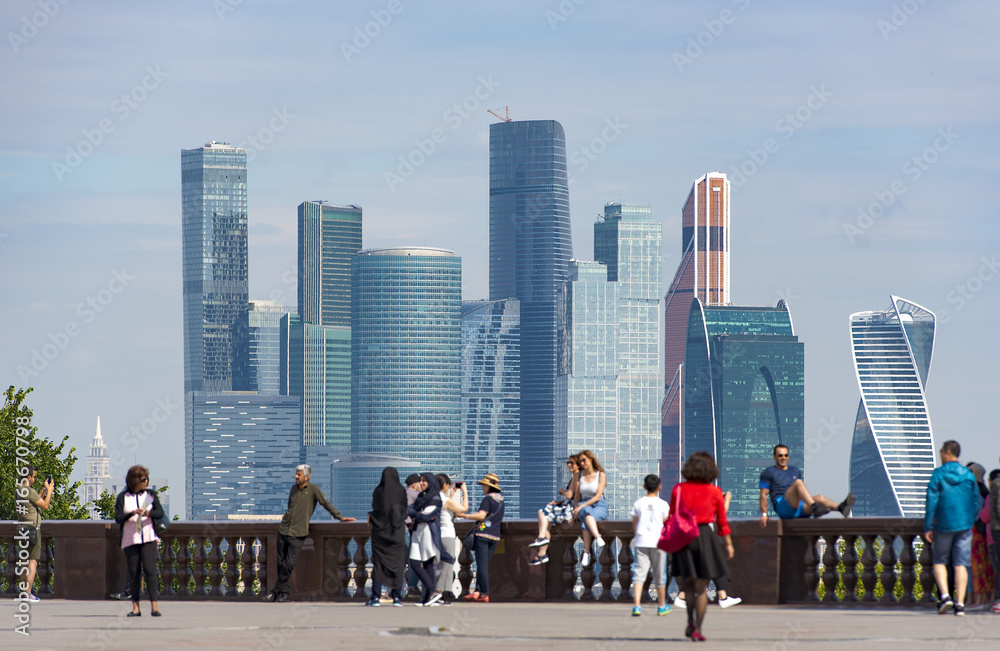 Tourists at Vorobiev hills in Moscow  in Russia