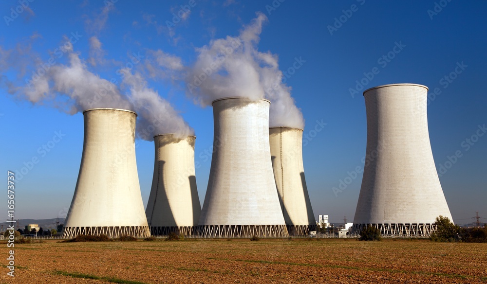 Evening colored sunset view of Nuclear power plant Evening colored sunset view of Nuclear power plant