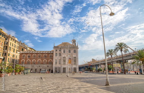 GENOA (GENOVA), JULY 19, 2017 - View of Caricamento square, important place near the ancient port (porto antico) of Genoa, Italy photo