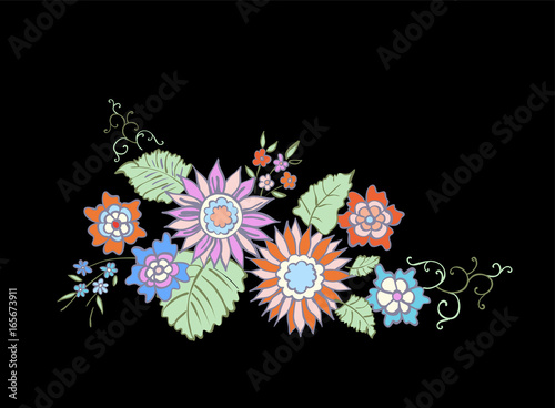 Illustration of floral background hand drawn. Design in oriental style for banner, poster, card, invitation and scrapbook.