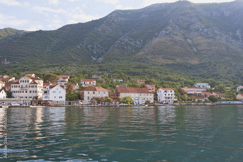 Small town Prcan  on the shore of the Kotor Bay