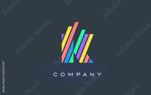K Letter Logo with Colorful Lines Design Vector. Rainbow Letter Icon Illustration