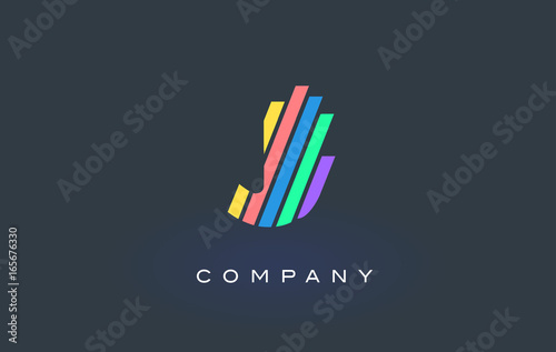 J Letter Logo with Colorful Lines Design Vector. Rainbow Letter Icon Illustration