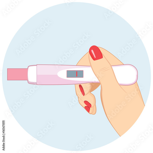 Close up illustration of hand holding negative pregnancy test