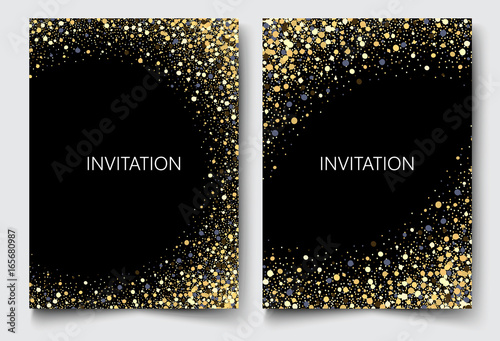 Gold glitters on a black background.Colored confetti design invitation Vector eps10
