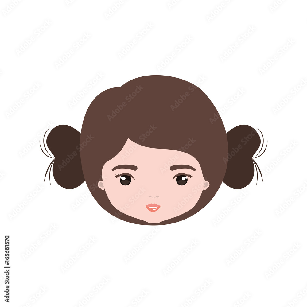 colorful caricature closeup front view face woman with double collected bun hairstyle colorful caricature closeup front view face woman with double collected bun hairstyle