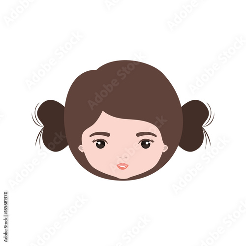 colorful caricature closeup front view face woman with double collected bun hairstyle