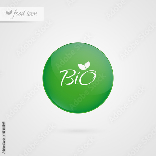 Bio circle label. Food logo icon. Vector green and white sticker sign isolated. Illustration symbol for product, packaging, healthy eating, lifestyle, project, advertisement, shop, store, menu, logo