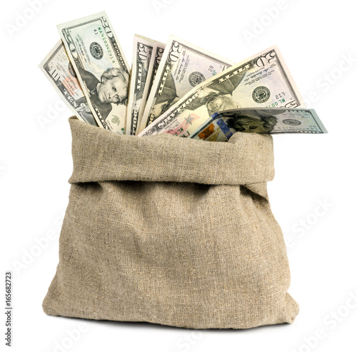 Money in a bag on a white background