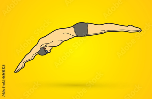 Man jumping into swimming pool graphic vector