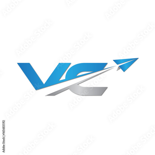 VC initial letter logo origami paper plane