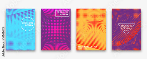 Brochure design with halftone dots and neon gradients. Vector illustration.