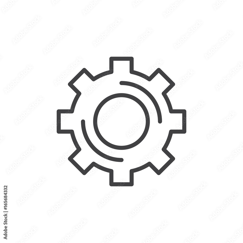 Cogwheel, gear line icon, outline vector sign, linear style pictogram isolated on white. Settings symbol, logo illustration. Editable stroke. Pixel perfect vector graphics
